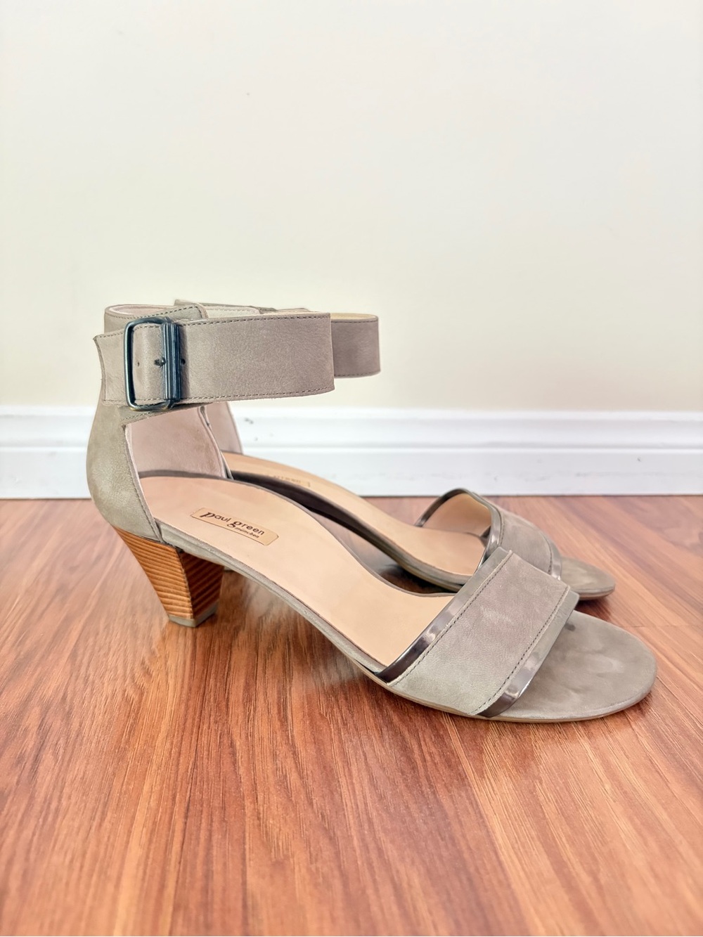 Paul Green Taupe Suede Ankle Strap Sandals - Size 9.5
